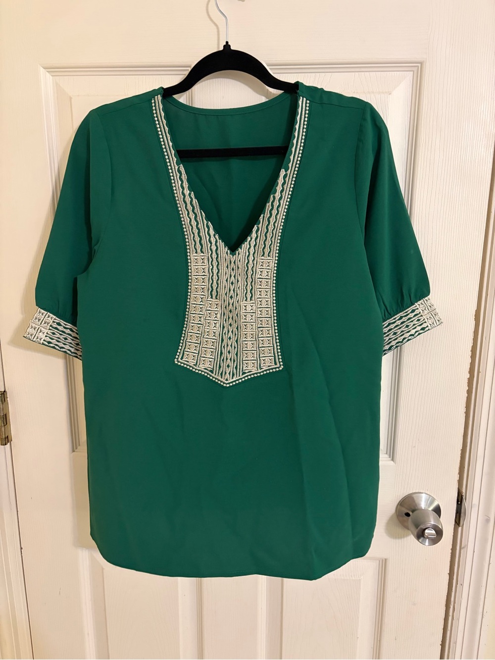 Green Embroidered V-Neck Tunic Top